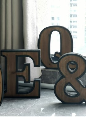 工业风大写英文字母组合做旧实木质酒吧摆件咖啡厅店铺logo装饰品
