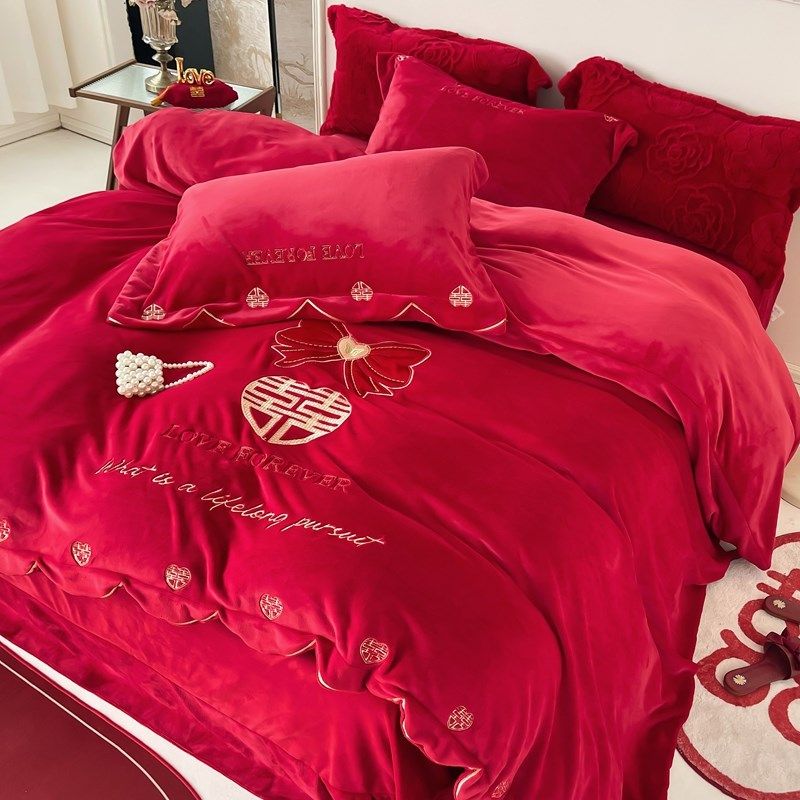 甜蜜欢喜贴布绣秋冬款红色法兰绒加厚床单,淘宝优惠券,粉丝福利购,淘宝优惠卷
