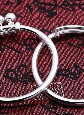 宝宝银手镯999纯银手镯宝宝光面铃铛婴儿小孩手镯满月对镯银饰品