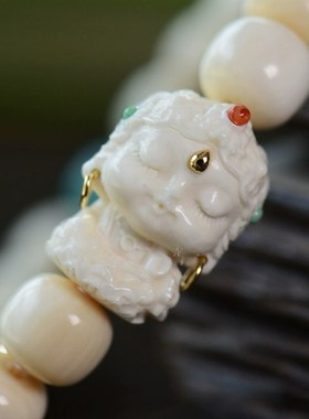 猛犸度母手串冰料果冻料猛犸情侣款乳白色手链生日礼物国风宝宝佛