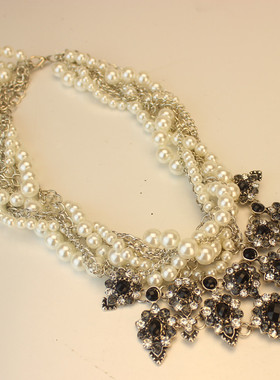 大珍珠装饰项链配饰锁骨链女日韩夸张复古时尚毛衣链短款韩国百搭