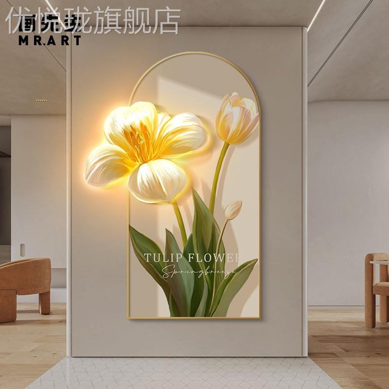 网红欧创北意玄关装饰画现代简约走廊道挂画小清新发光灯过画客厅 - 图0