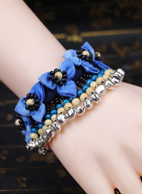 特色民族风蓝染扎染布艺手链大理丽江热卖手工缝制花朵多款可选