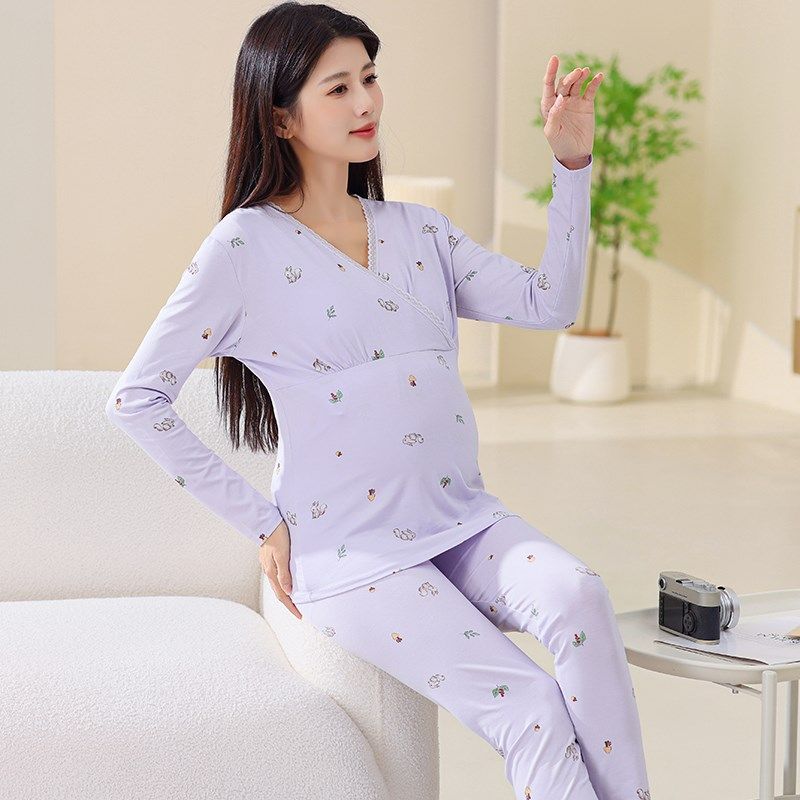 孕妇秋衣秋裤套装纯棉带胸垫月子服夏季薄款产后产妇哺乳孕妇睡衣,淘宝优惠券,粉丝福利购,淘宝优惠卷