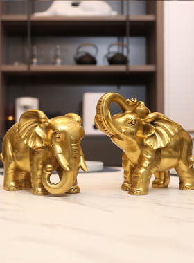 摆件一对铜象对象吸水象玄关电视柜装饰乔迁新居开业礼品