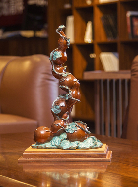 铜欣祥五福临门彩铜葫芦摆件家居装饰品客厅玄关摆件