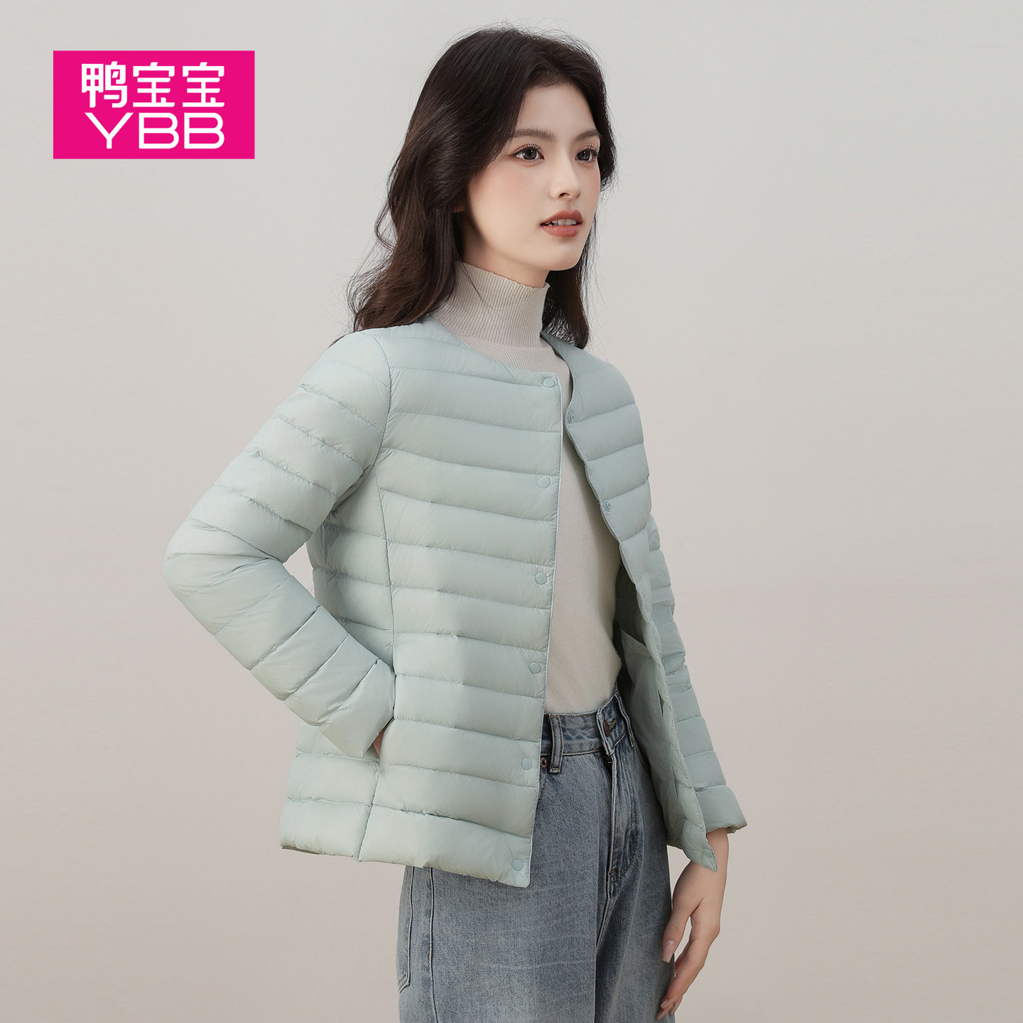 鸭宝宝2026新款轻薄羽绒服女90鸭绒无领保暖内胆修身秋冬反季外套