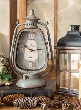 J慕空间 做旧铁艺提挂式钟表 阳台花园复古花架摆件装饰品