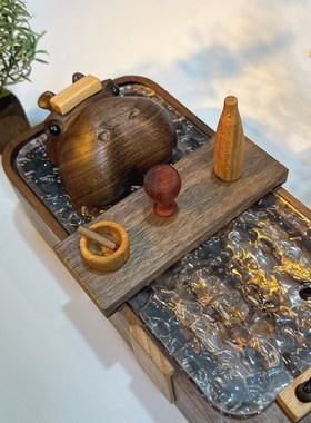 实木河马泡澡收纳盒钥匙文具盒整理书桌面雪茄盒收纳摆件