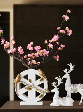 中式复古麋鹿花瓶摆件创意客厅进门玄关电视柜插花装饰品摆设