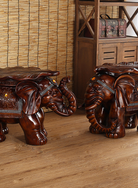 摆件仿木中式换鞋凳客厅落地摆设结婚礼物开业乔迁礼品送朋友