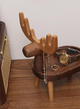 北欧实木首饰架梳妆台置物收纳架家用创意摆件玄关钥匙桌面收纳盒