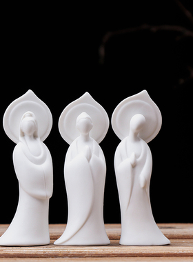 创意陶瓷手工无相佛茶道茶盘人物白瓷盆景家居小摆件