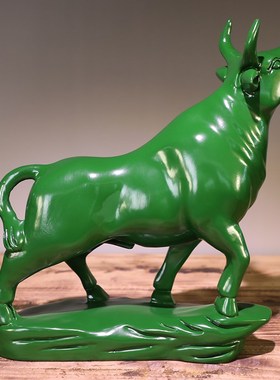 绿色木雕牛摆件动物十二生肖牛实木牛财运如虹家居客厅装饰工艺品