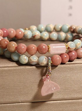 新中式寿山石双圈手链女轻奢小众精致高级感莲蓬红纹石手串手饰品