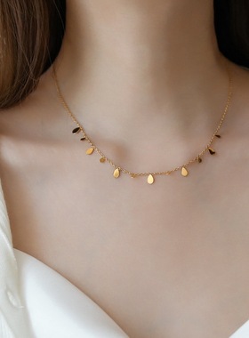 2021年新款流苏长方形小片项链女夏锁骨链颈链饰品百搭高级不掉色