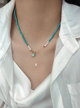 小众设计天然蓝松石项链女2024年新款轻奢高级感锁骨链爆款配饰品