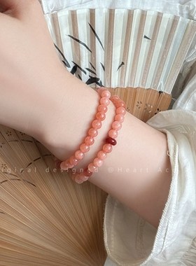 温柔粉天然石串珠双层手链女生新中式招桃花叠戴手串小众精致手饰