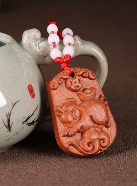 定制刻字挂件随身十二生肖个性桃木吊坠项链钥匙扣雕刻挂件属相