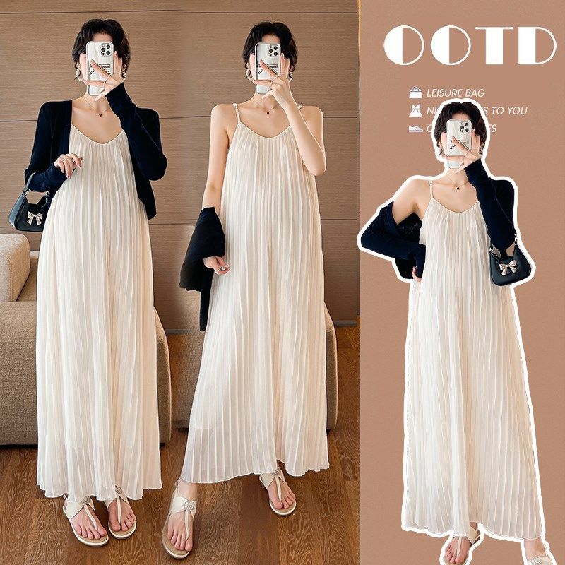 大码孕妇连衣裙夏季2024新款百褶吊带裙两件套长裙遮肚宽松200斤,淘宝优惠券,粉丝福利购,淘宝优惠卷