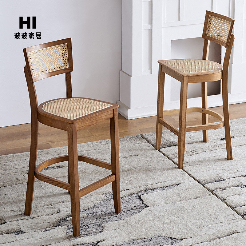 藤编吧台椅家用法式高脚凳椅子现代简约高凳子吧椅轻奢日式酒吧椅,淘宝优惠券,粉丝福利购,淘宝优惠卷