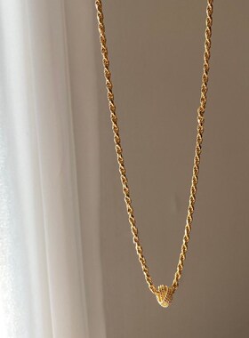 复古粗麻花线结吊坠项链女小众设计感简约百搭锁骨链生日送礼饰品