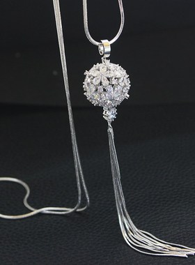 2021年新款韩版流苏长款项链女时尚气质立体水晶花朵毛衣链装饰品