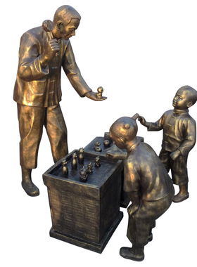 卖货郎买民间小玩具玻璃钢雕塑民俗风仿铜步行街人物雕像摆件定做