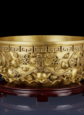 实心聚宝盆摆件铜聚宝盆客厅玄关装饰品聚宝盆礼品摆件