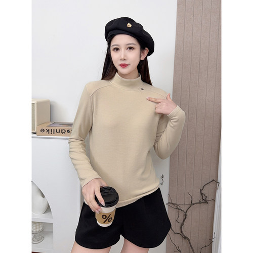 谦曰2025新款秋冬季双面德绒保暖内搭打底衫减龄显瘦纯色长袖T恤 - 图3