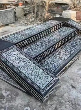 青石庭院地砖踏步石户外防滑雕花门槛石台阶石祥云石雕地雕过门石