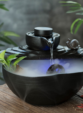 陶迷创意陶瓷流水器家用客厅招财摆件鱼缸喷泉流水器