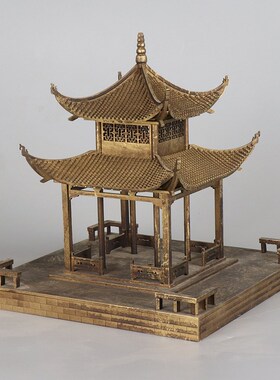 新中式创意凉亭古铜样微景观古建筑色板间酒会店所软装饰品摆件