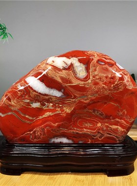 奇石天然红石红碧玉鸡血石观赏玉石客厅装饰中色原式石头摆件