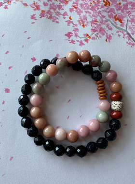 阿拉善手串清新甜美小众原创设计天然蓝砂石单双圈叠戴手链长款女