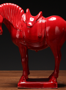 红腿红地六骏马陶瓷四色的马摆件枣着色小马桌面摆设招财瓷器