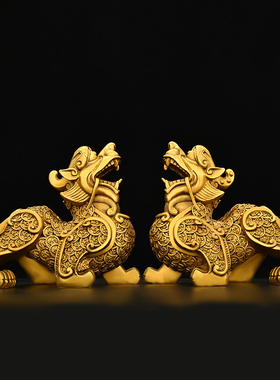 纯铜金钱貔貅招财摆件一对新店开业皮丘前台装饰品家居客厅工艺品