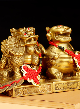 聚缘阁貔貅摆件黄铜中式招财财富皮丘一对家居办公室装饰工艺礼品