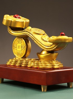 铜如意摆件事事如意金钱元宝如意架客厅办公室装饰乔迁贺寿礼品