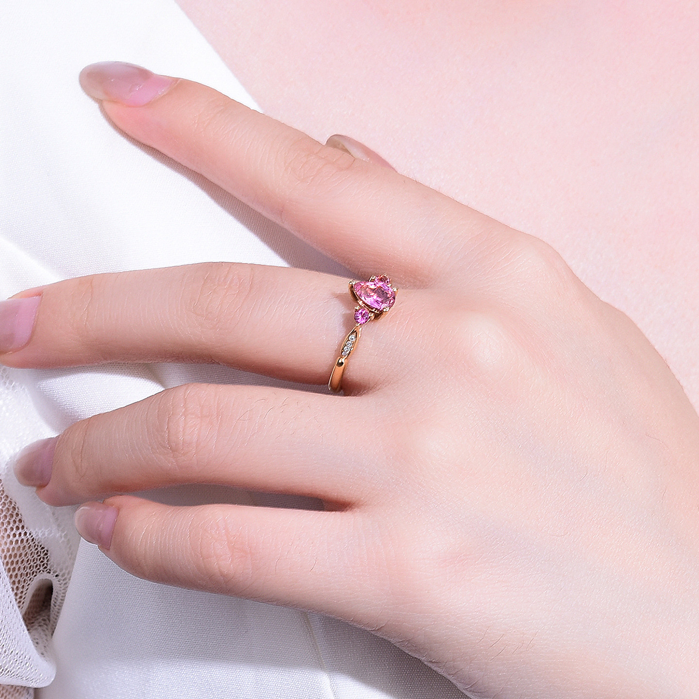 Natural colored gemstone 0.58 carat pink tourmaline ring