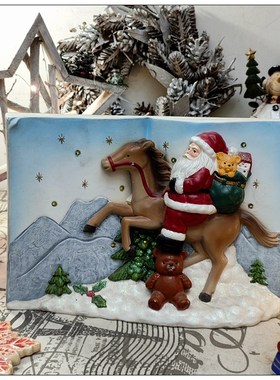 外单样品陶瓷圣诞老人人物火车夜灯场景摆件礼物装饰品欧洲