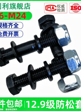 12.9级加长外六角螺丝钉螺栓防松螺母垫片套装M10M12M14M16M18M24