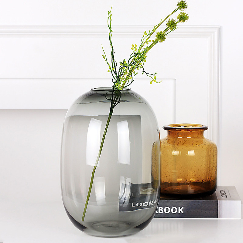 现代网红琥珀茶色汽泡玻璃花瓶半透明水培马醉木吊钟雪柳台面花器,淘宝优惠券,粉丝福利购,淘宝优惠卷