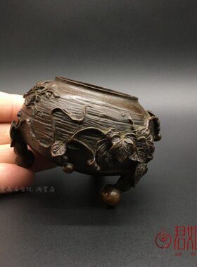 复古包浆 多子多福葫芦香炉摆件 创意铜香炉葫芦藤浮雕熏香炉铜炉