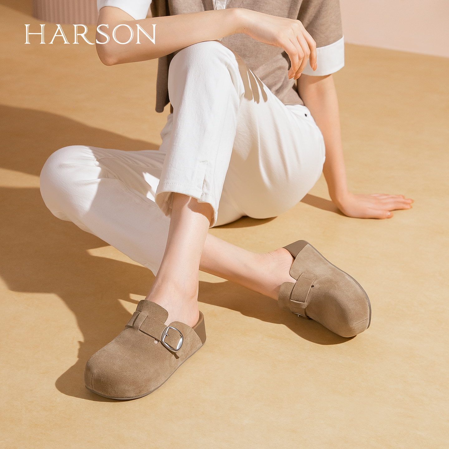 哈森厚底增高勃肯包头拖鞋皮带扣舒适单鞋女鞋2025新款HWL250175 - 图0