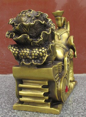 纯铜大象大号招财吉象象拉白菜元宝车铜大象拉百财车铜器家居摆件