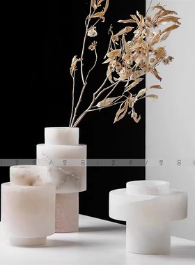 空合 新中式大理石几何p云石花器花艺 样板间样品屋展示中心酒店