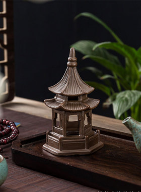 陶瓷微景观鱼缸造景家居装饰太湖石小桥亭子花园中国风盆景小摆件