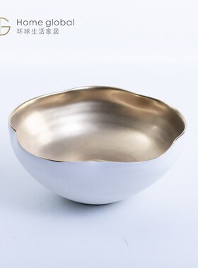 软装设计师轻奢金色陶瓷果盘碗样板间专卖店展柜客厅装饰摆件礼品