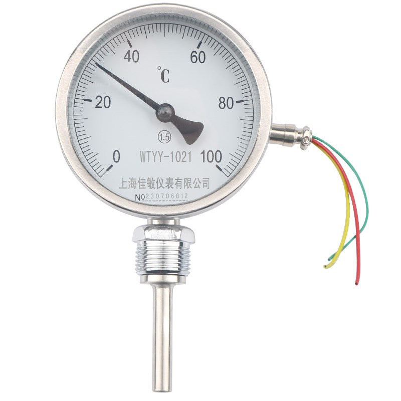 上海佳敏WSSP-1021远传式双金属温度计PT100接线WTYY航插耐震侧面 - 图0